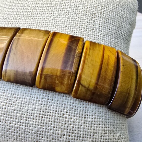 South African ✦ Yellow Tiger’s Eye Bracelet ✦ 437ct Stretch Gemstone Polished - Picture 5 of 9